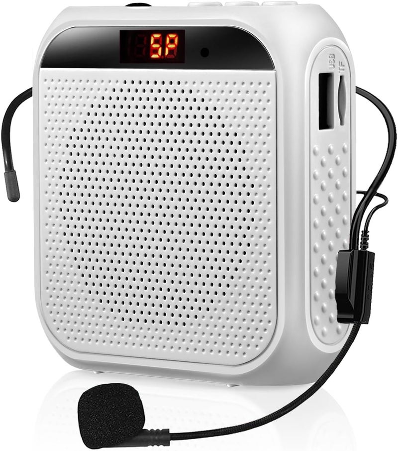 VOVIGGOL Portable Voice Amplifier for Teachers, Rechargeable Personal Amplifier Mic PA System Headset Microphone with Speaker for Teachers, Training, Meeting, Tour Guide, Yoga, Classroom (White) - Image 1